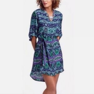 Maeve Long Sleeve Chic Bohemian Print Evil Eye Belted Dress- size XS
